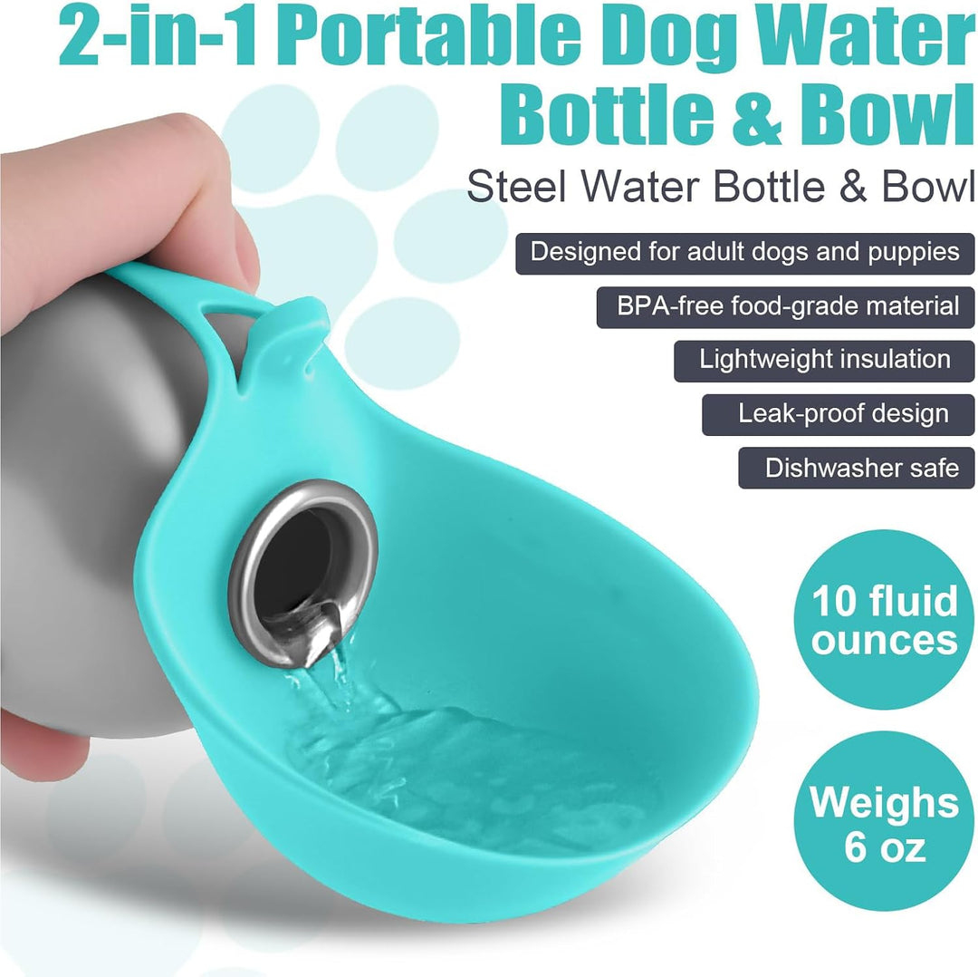 Trinkflasche Hunde für Unterwegs, 285 ml Edelstahl Hunde Trinkflasche mit Faltbarem Silikonnapf, Aus
