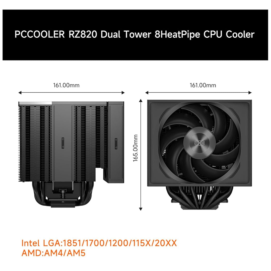 PCCOOLER CPS RZ820 CPU Kühler, 290W Dual Tower CPU-Luftkühler, 8 Heatpipes CPU Kühlung mit drei Modi