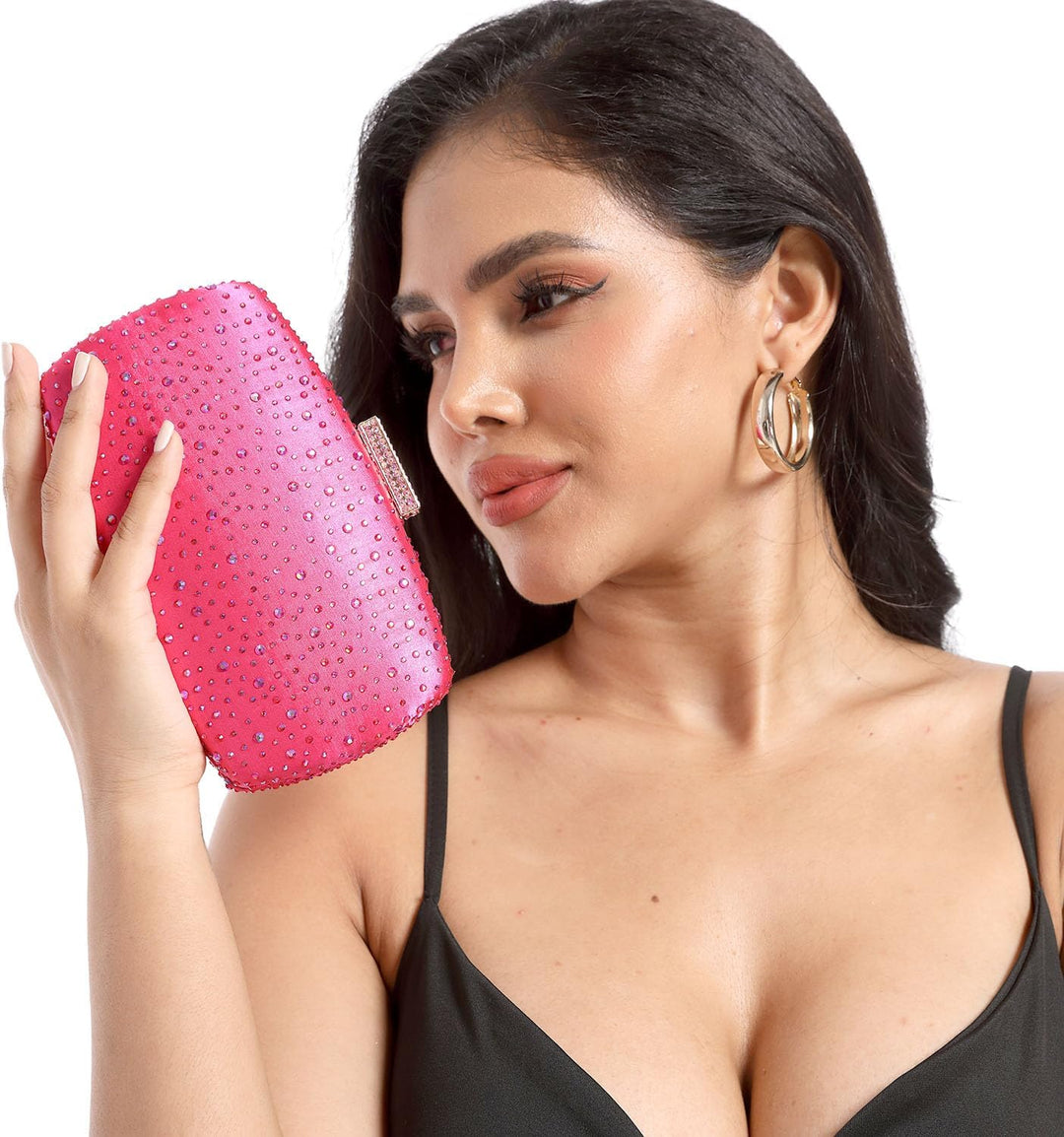Boutique De FGG Damen-Handtaschen, Hochzeit, Party, Kristall, Clutch, Braut, Strass, Taschen Fuchsia