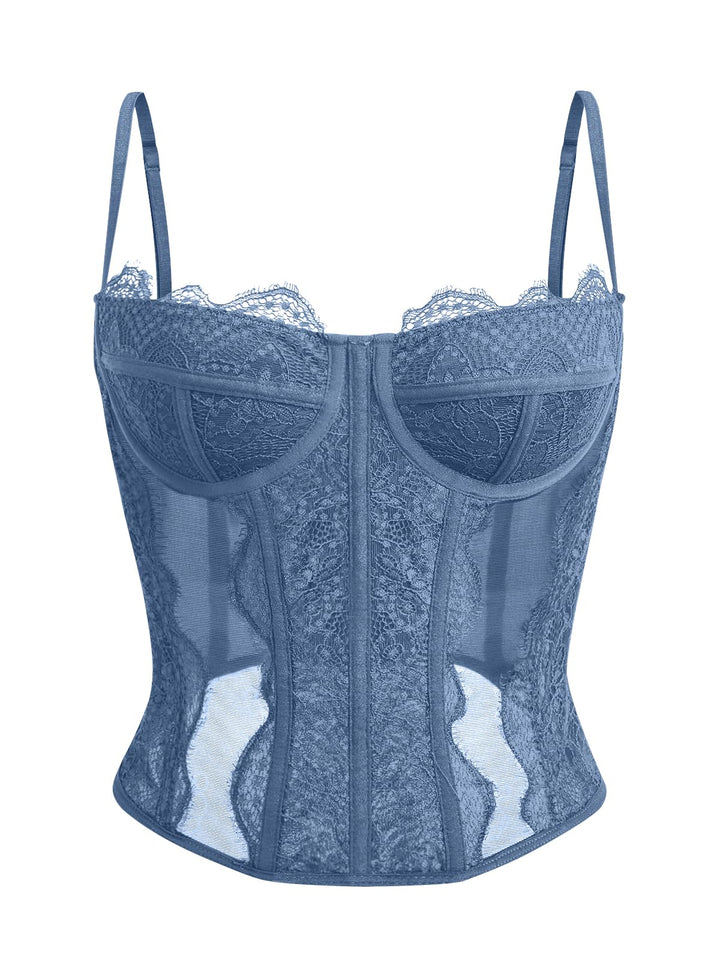 Dealmore Damen Sommer Spitze Bustier Mesh Sexy Vintage Spaghettiträger Offener Rücken Knochen Korset