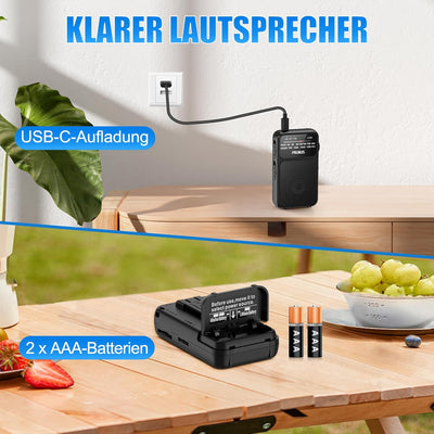 PRUNUS J-555 AM/FM/UKW Radio Klein, Kleines Radio mit Akku, USB-C-Laden, Mini Radio Batteriebetriebe