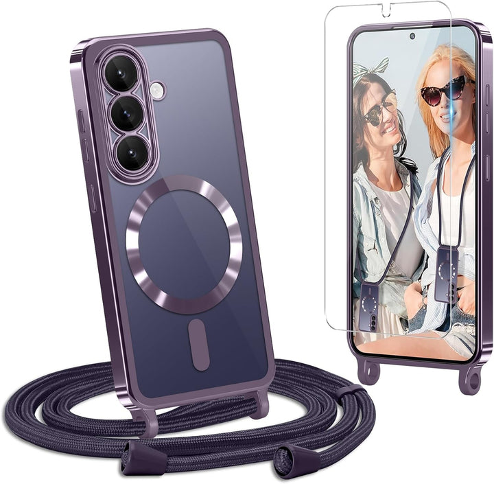 Handyband für Samsung Galaxy S26 Hülle mit Band + 1 Stück Glas Schutzfolie Transparent Silikon Handy