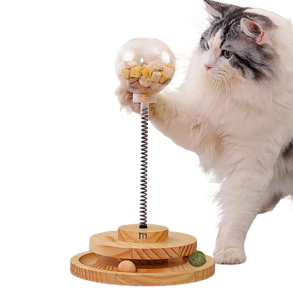Marchul KatzenSpielzeug mit Futterball Snackball, Katzen Spielzeug Roller Tracks mit Drehteller, Int