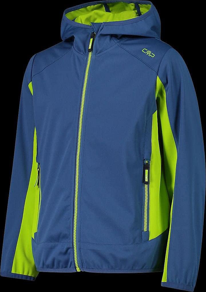 CMP Jungen Softshelljacke mit Fixed Hood Softshelljacke Kokon-Mantel, EU 116 Dusty Blue-limegreen