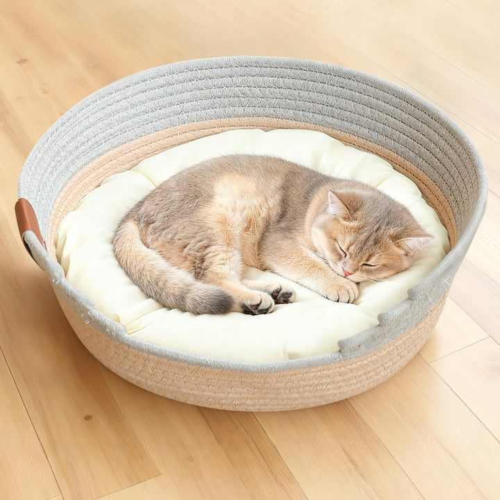 Katzenbett mit Kissen, 47cm Katzenkorb zum Schlafen für Alle Katze, Katzenkörbchen Waschbar aus Baum