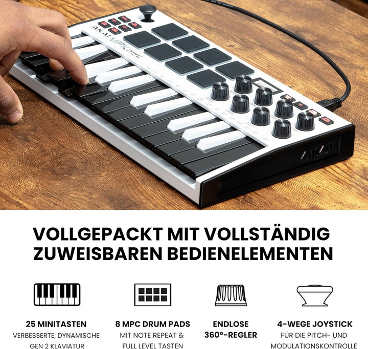 AKAI Professional MPK Mini MK3 – 25-Tasten USB MIDI Keyboard Controller, 8 hintergrundbeleuchtete Dr