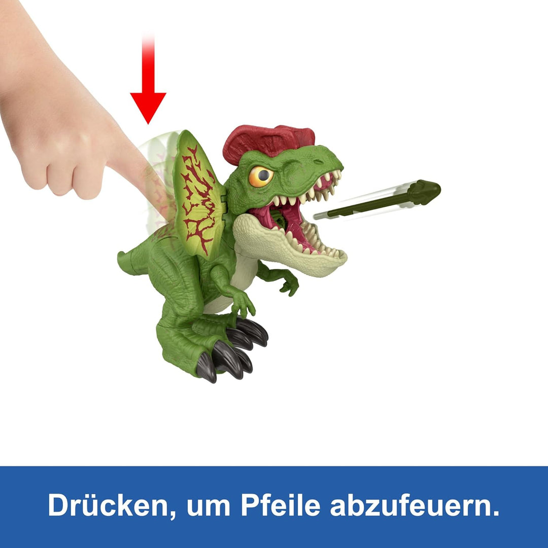 JURASSIC WORLD Dilophosaurus - Dinosaurierspielzeug mit Geräuschen und Pfeilen für wilden Kampfspass