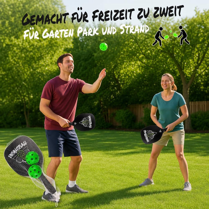 MIJOMA Pickleball Schlägerset – 2 robuste Schläger &amp; 2 grüne Bälle im Netz – Perfekt für Anfänger &amp;