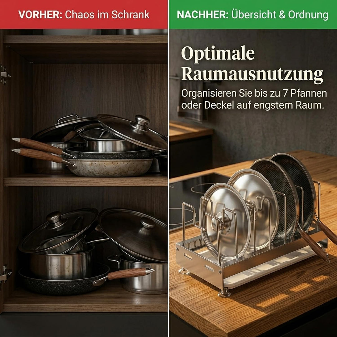Topfdeckelhalter & Pfannen-Organizer, Edelstahl, 39x20x20cm | Küchen-Aufbewahrung für Arbeitsplatte