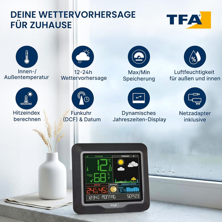 TFA Dostmann Season Funk-Wetterstation, 35.1150.01, Wetterstation Funk mit Aussensensor, Mondphasen,