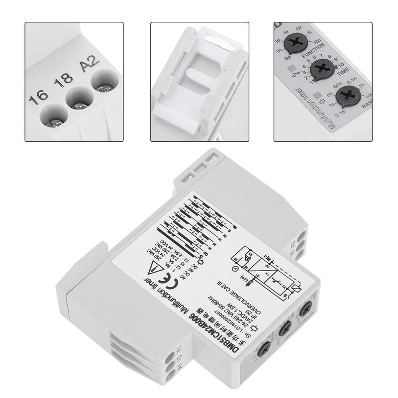 Zeitrelais,Time Relay DC 24V & AC 24-240V Mehrspannungs Zeitrelais Verzögerungsschalter AUS mit 7 Fu