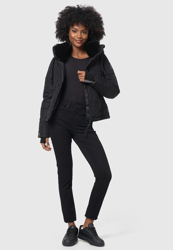 Navahoo Damen Winterjacke Steppjacke warm mit Abnehmbarer Kapuze und Kunstfellkragen Mit Liebe XIV X