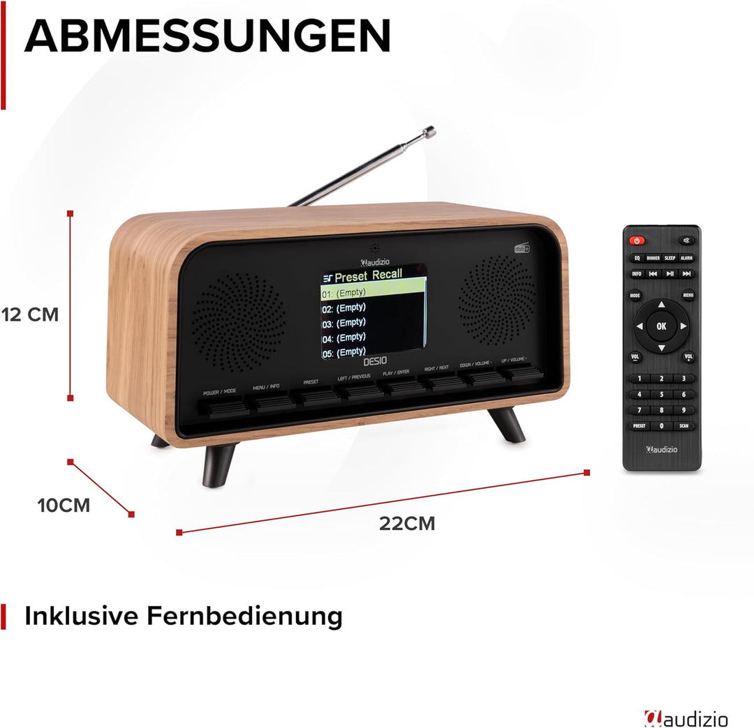 Audizio Desio - DAB Radio mit Bluetooth 5.0 - Stereo DAB Plus Radio mit Fernbedienung, 50 Speicherpl