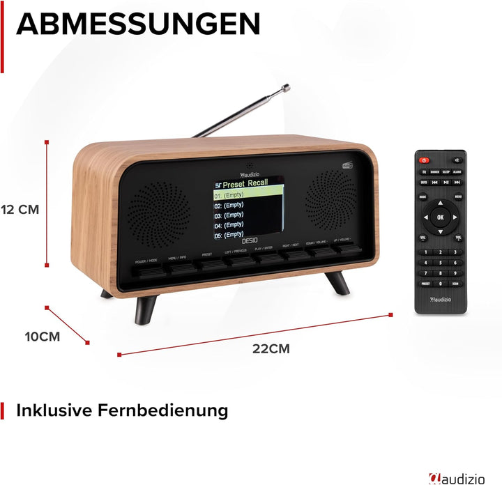 Audizio Desio - DAB Radio mit Bluetooth 5.0 - Stereo DAB Plus Radio mit Fernbedienung, 50 Speicherpl