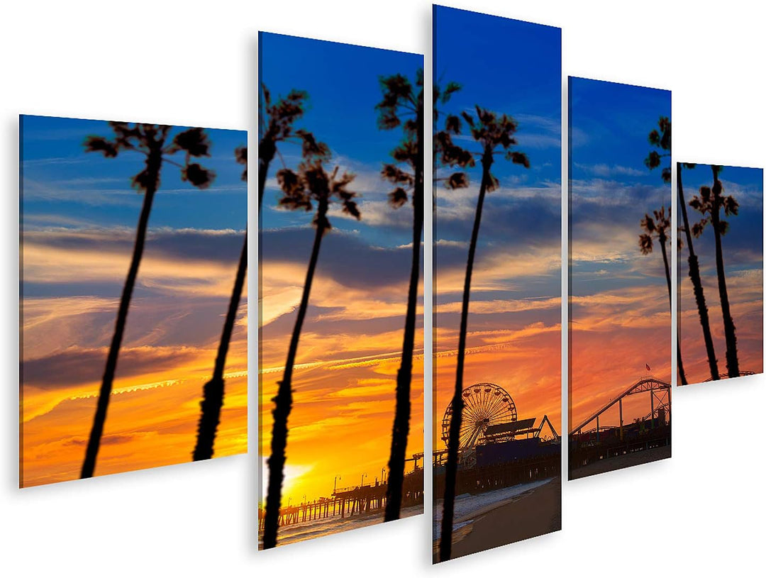 islandburner Bild auf Leinwand Santa Monica Kalifornien Sonnenuntergang Am Pier Bilder Wandbilder Po