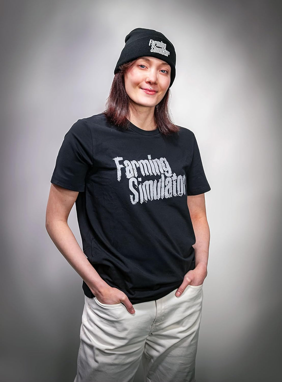 Farming Simulator T-Shirt (Grösse S, Shirt aus 100% Baumwolle, Schriftzug grau, mit Reifen-Abdrücken