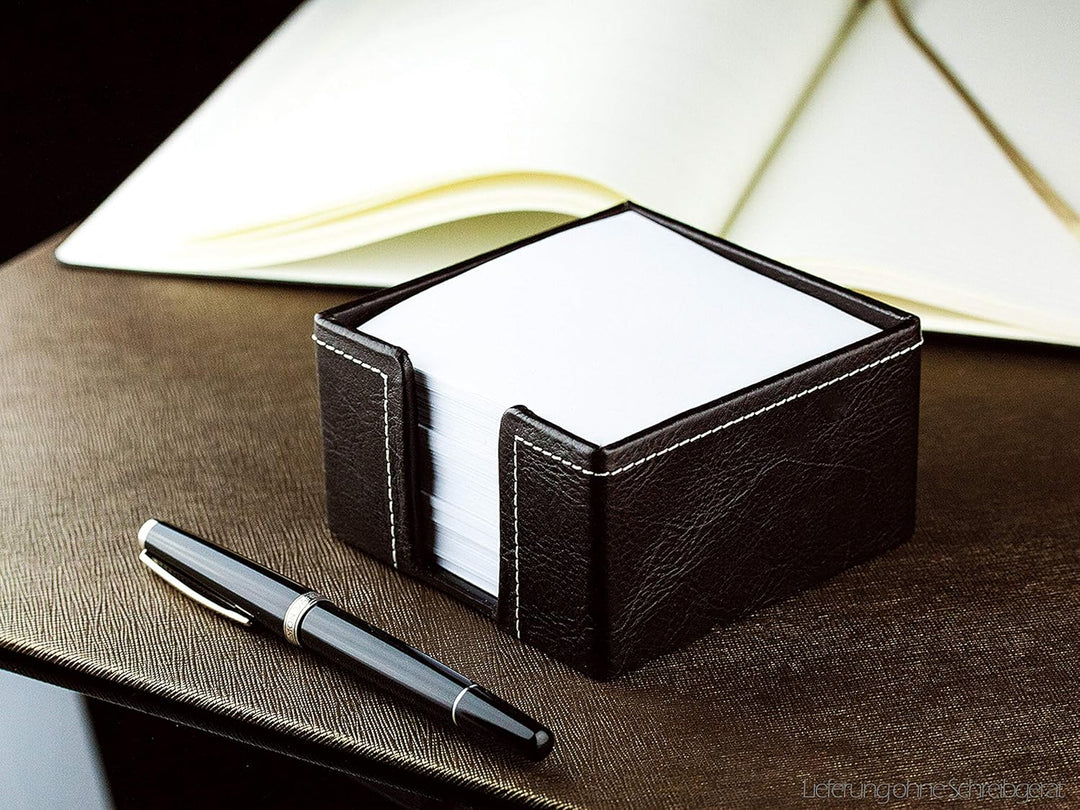DELMON VARONE - Zettelkasten Premium Leder Anilin braun, Zettelbox inkl. 500 Blatt Papier, Notizklot