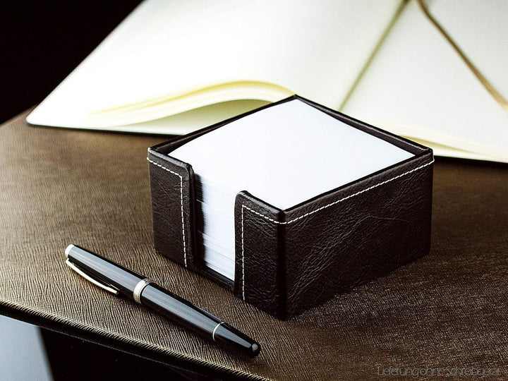 DELMON VARONE - Zettelkasten Premium Leder Anilin braun, Zettelbox inkl. 500 Blatt Papier, Notizklot