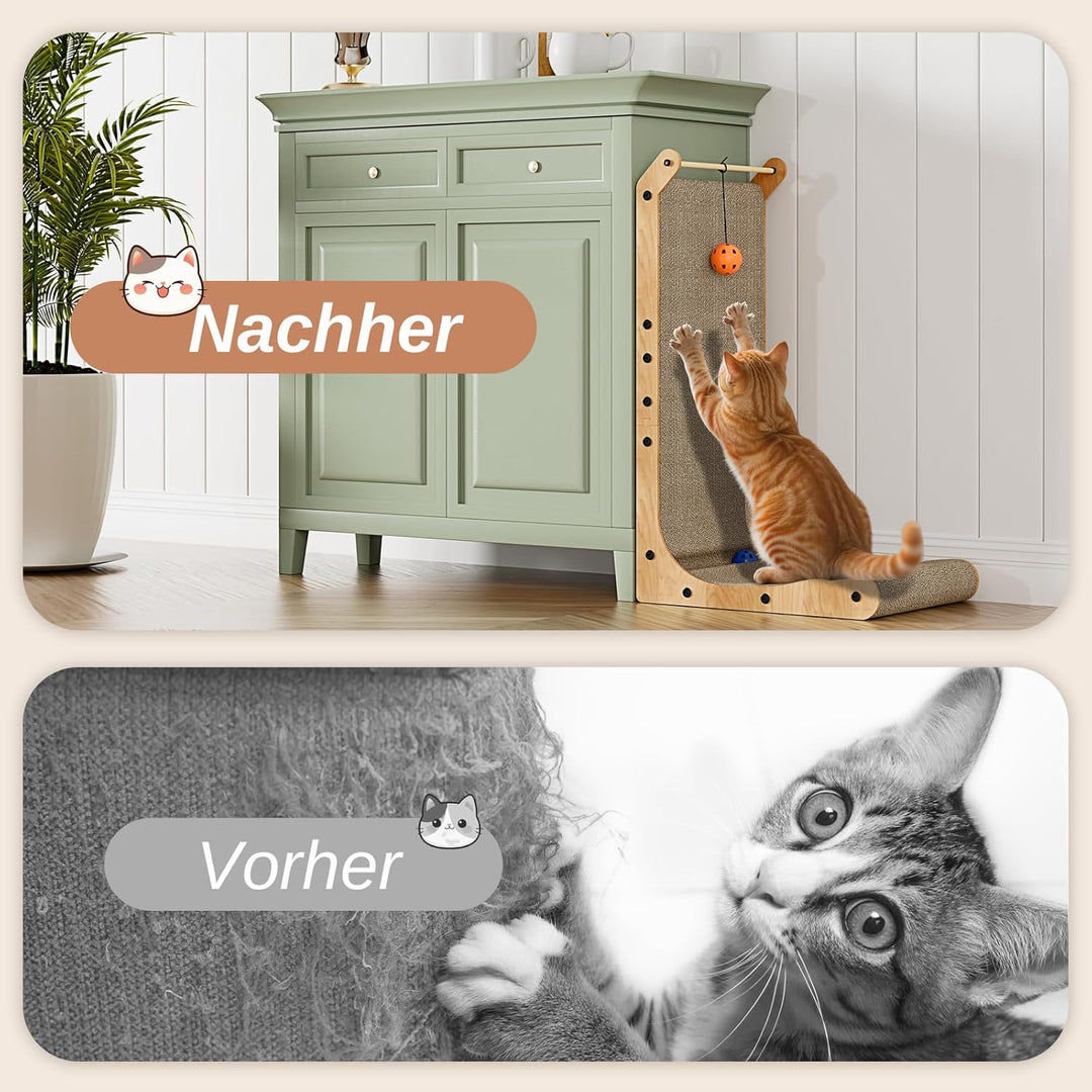 Katzenkratzer L-förmiges Katzenkratzbrett 68 cm hoch vertikaler Kratzbaum mit Ball Spielzeug Möbelsc