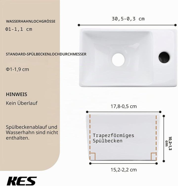 KES Waschbecken Gäste WC Aufsatzwaschbecken Waschschale Keramik Handwaschbecken Badezimmer für Wasch