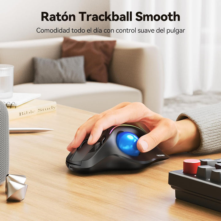 TECKNET Kabellose Trackball-Maus, Ergonomische Maus mit Bluetooth und verschlüsseltem Dongle, 6 Tast