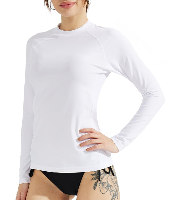 Damen Rash Guard Langarm Sonnenschutz Schnelltrocknend Badeshirt Surf Shirt Schwimmen Bademode L Wei