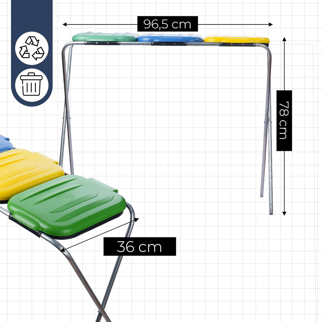 Müllsackständer 96.5x36x78 cm Müllsackständer stabil 3 Ständer Müllsäcke 120L Buntes Müllsackhalter