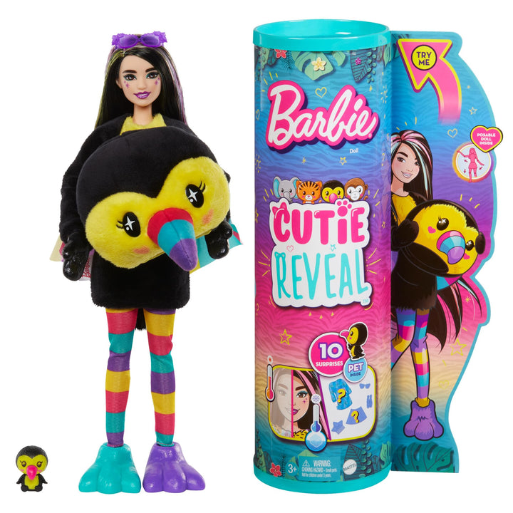 Barbie Cutie Reveal, bewegliche Tukan-Accessoires, 10 Überraschungen, Tierspielzeug, Farbwechseleffe