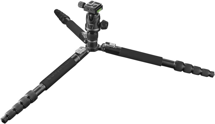 Mantona DSLM Travel Evolution 224 leichtes Allround Reisestativ mit Vollausstattung,360°Panorama Kug