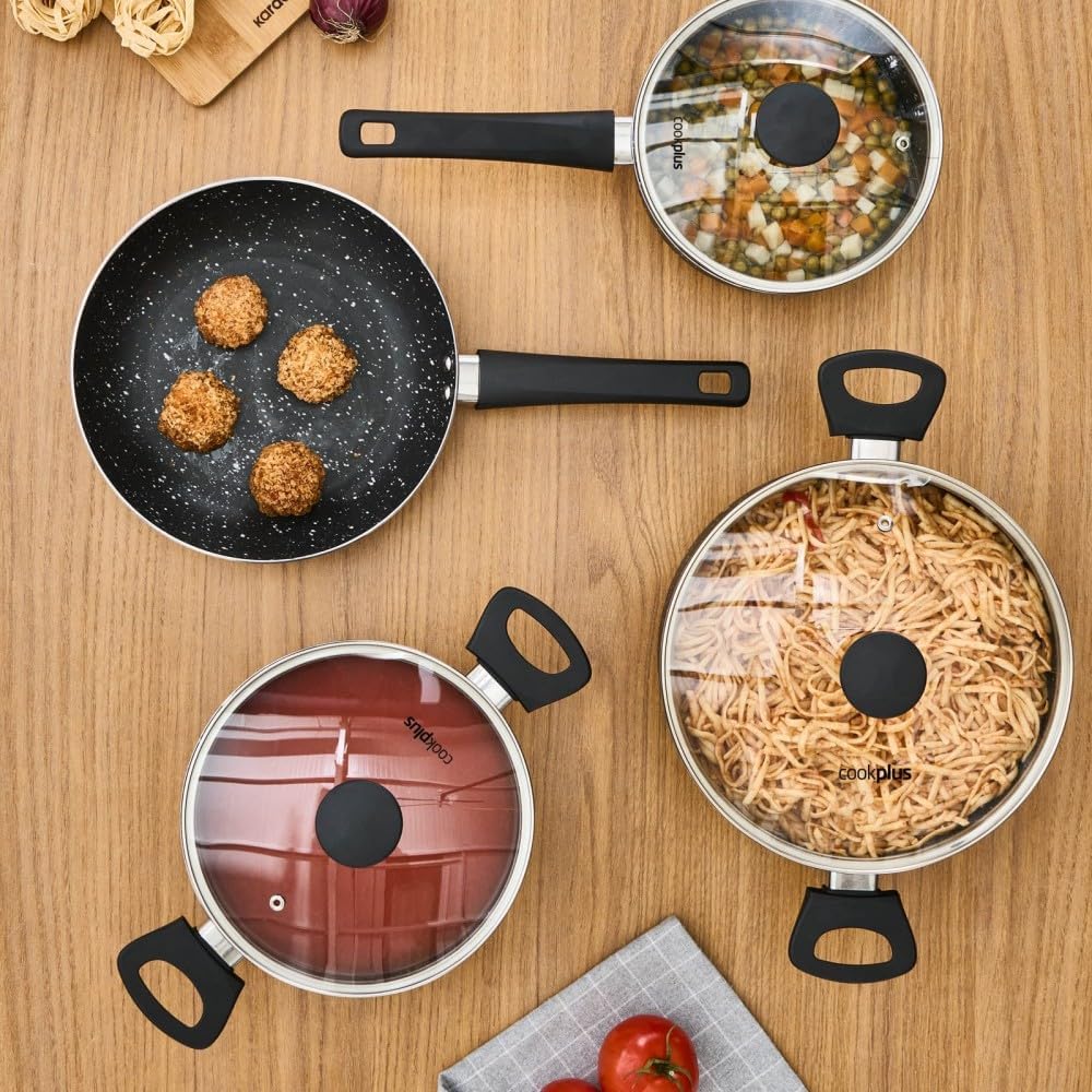 Cookplus Aura Roller 7-tlg Topfset Induktion, Kochgeschirr-Set mit Deckeln, Spülmaschinenfeste Töpfe