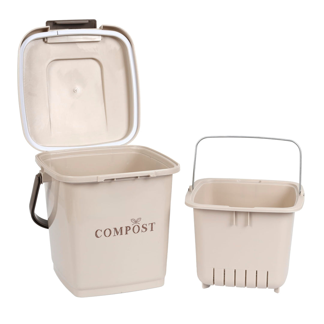 JE CHERCHE UNE IDEE, ME0021, Kompostbehälter mit perforiertem Eimer und Deckel, 8-Liter-Kompostbehäl