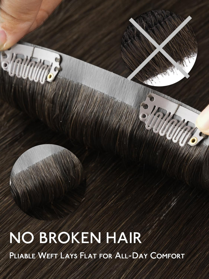 WENNALIFE Nahtlose Clip In Extensions Echthaar, 35cm 9pcs 130g Helles Dunkel Braun Echthaar Extensio