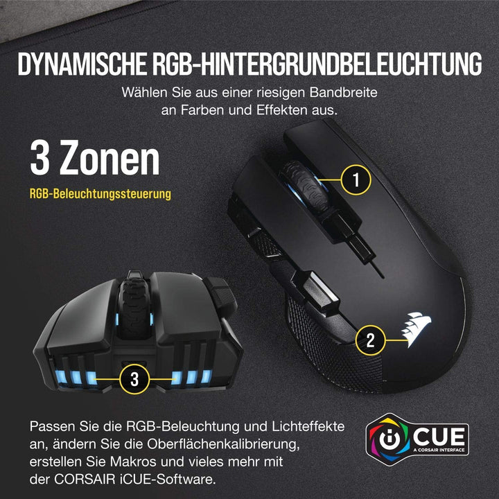 Corsair Ironclaw Wireless RGB, Wiederaufladbare Optisch Gaming Maus mit Slipstream Technologie (18.0