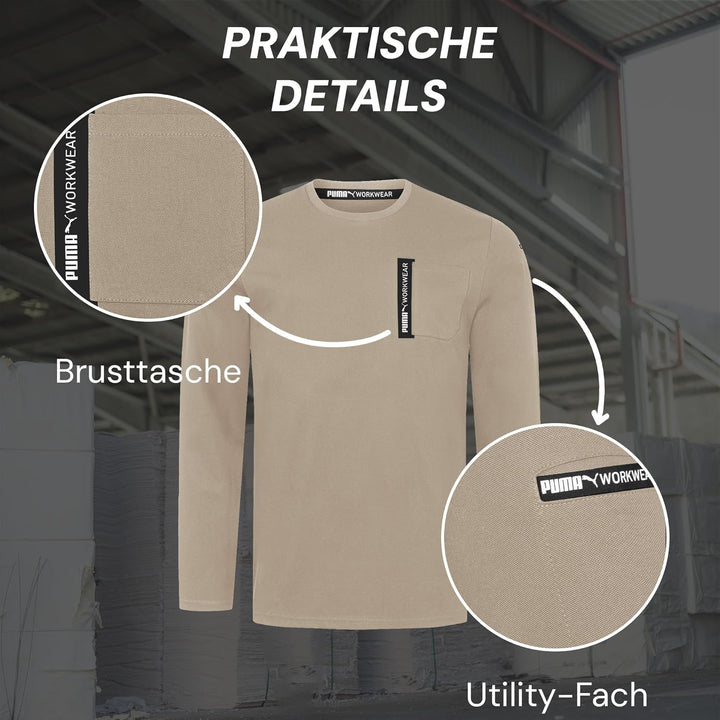 PUMA Workwear Advanced Kollektion - Longsleeve Herren Pullover - Brusttasche und Utility Fach an der