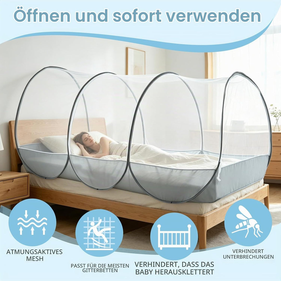 Reise Moskitonetz Bett, Moskitonetz Pop Up 190x 90x 90cm, Faltbares Bettzelt mit Reissverschluss für