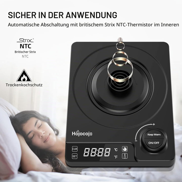 Edelstahl Wasserkocher mit Temperatureinstellung,Schwanenhals Wasserkocher,24h Warmhaltefunktion,Tee