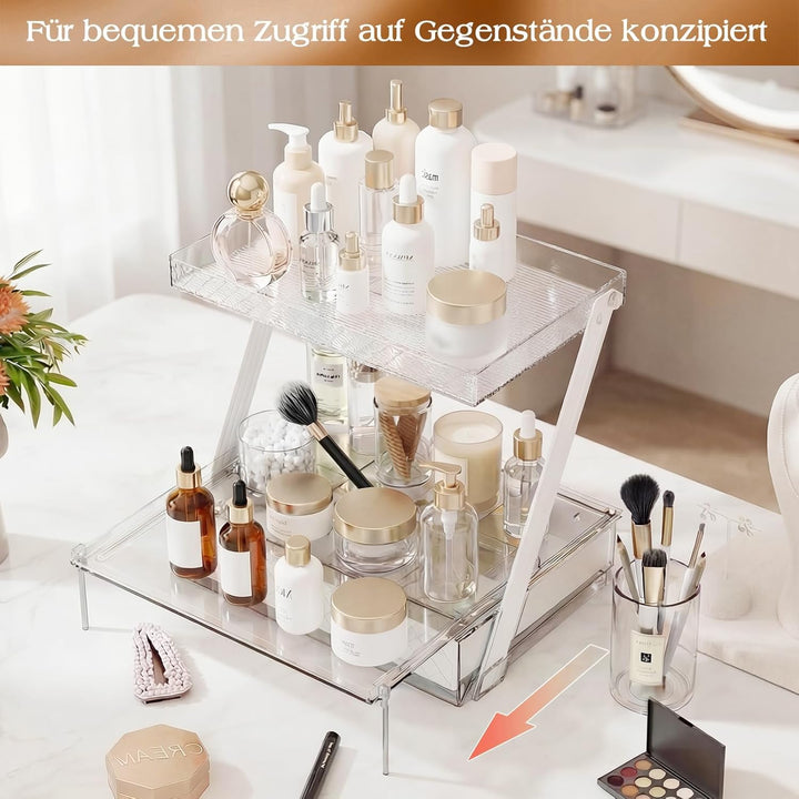 DEANIC 2-stöckiger Schminktisch Organizer aus Acryl mit Schublade & Schiebetablett – Make-up Organiz