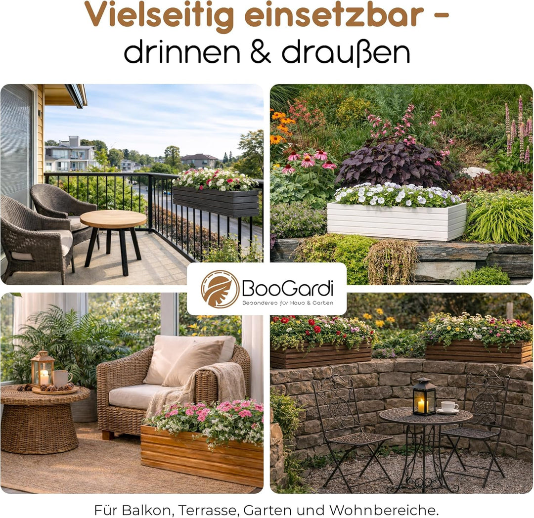 BooGardi Blumenkasten mit Einsatz · Weiss 44cm x 20cm x 14cm · 4 Farben 3 Grössen · Pflanzgefäss für