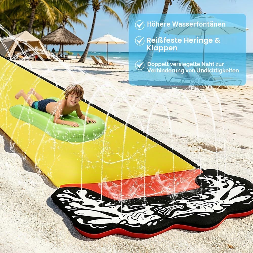 15.8 ft/480 Wasserrutsche Garten für Kinder, Wasserrutschmatte mit 2 Bodyboards, Rasenwasserrutschen