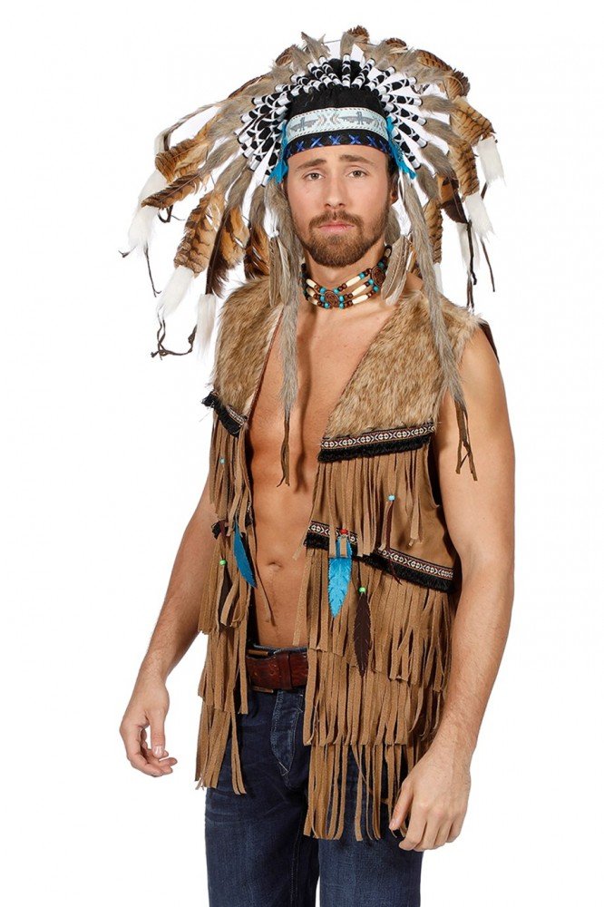 shoperama Fransen-Weste in Wildleder-Optik für Hippie und Indianer Herren Kostüm 70er 60er 60 Braun/