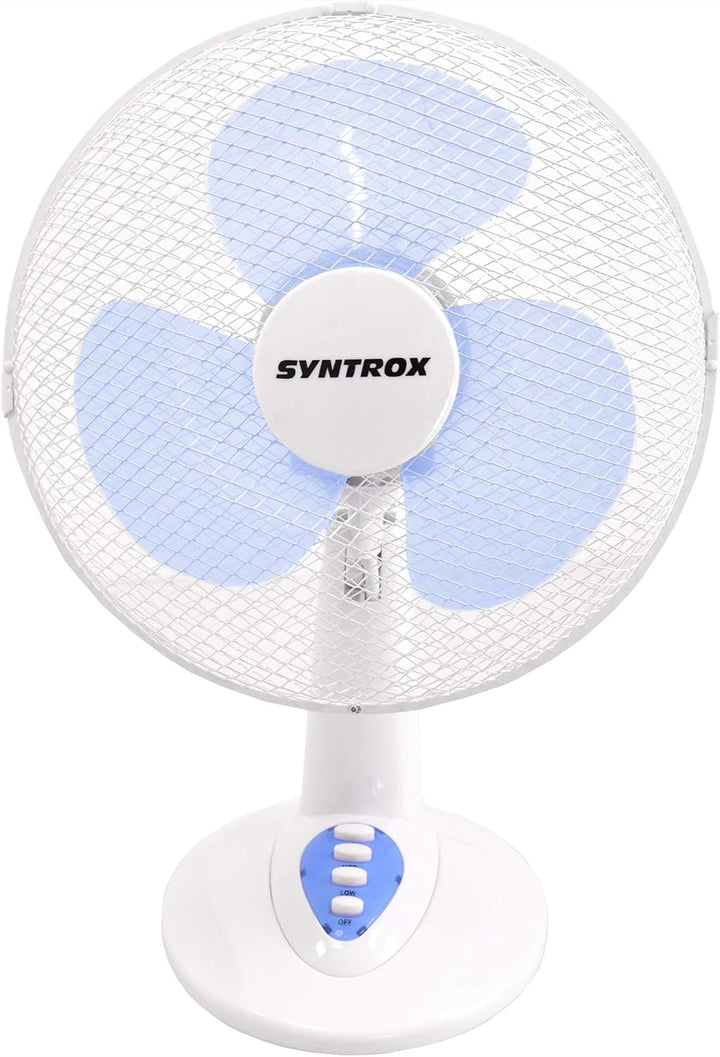 Syntrox Germany TVT-33W-WB 12" 35 cm Tischventilator mit 3 Geschwindigkeiten, Oszillation Windmaschi