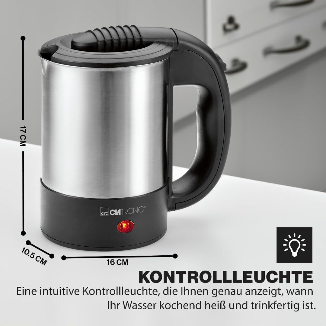 Clatronic® Wasserkocher mit 0,5L Füllmenge | Wasserkocher klein ideal für unterwegs | Reisewasserkoc