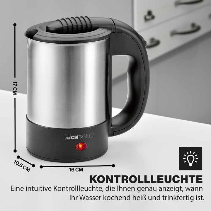 Clatronic® Wasserkocher mit 0,5L Füllmenge | Wasserkocher klein ideal für unterwegs | Reisewasserkoc