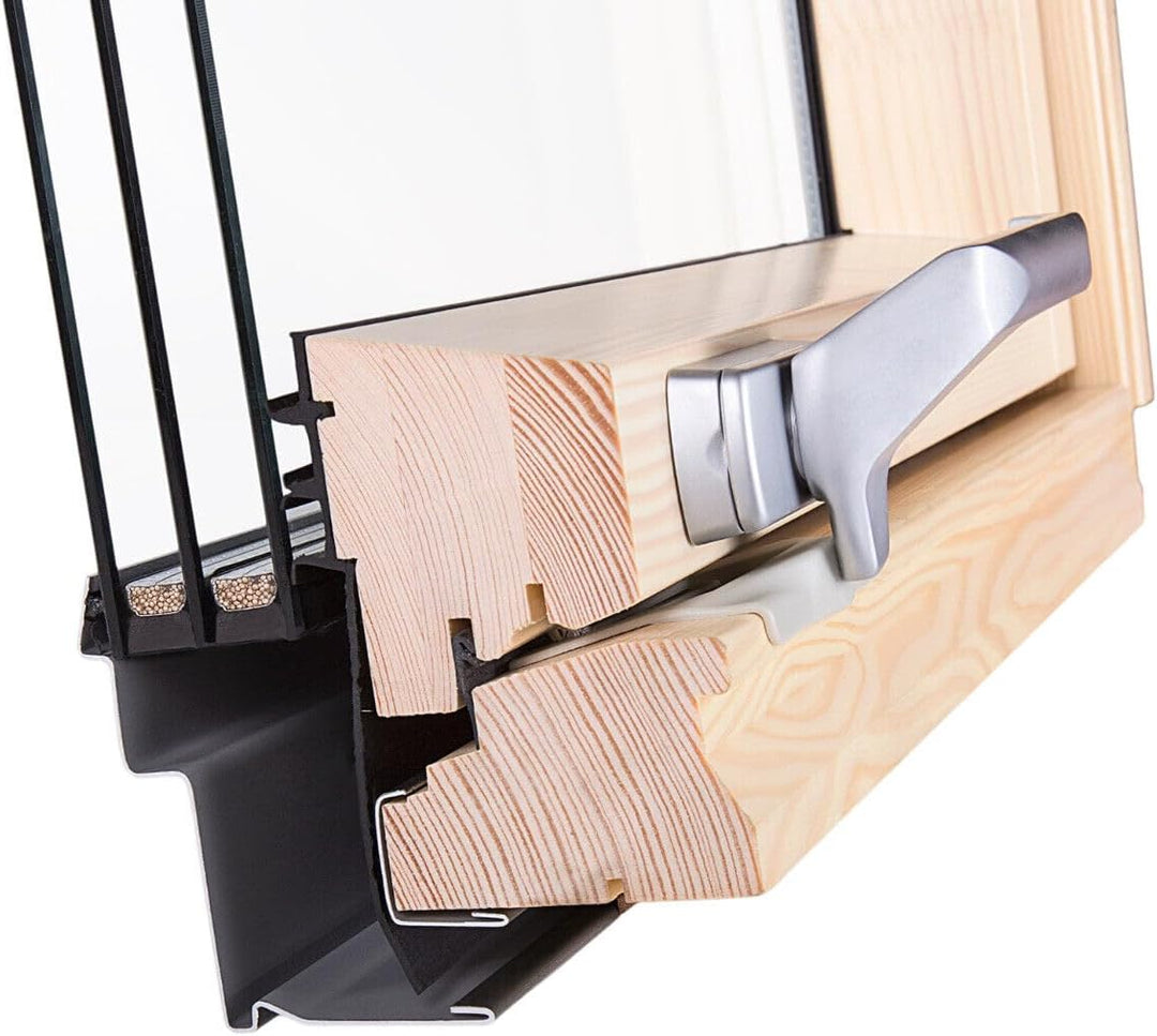 Dachfenster Set für FAKRO | Holzdachfenster 114 x 140 cm | Schwingfenster 2-fach Verglasung, energie