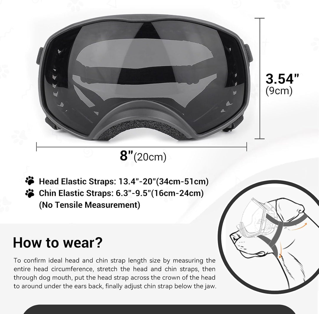 PETLESO Hundebrille Winddichte Hunde Sonnenbrille Hund Schutzbrille mit Verstellbare Band Geeignet f