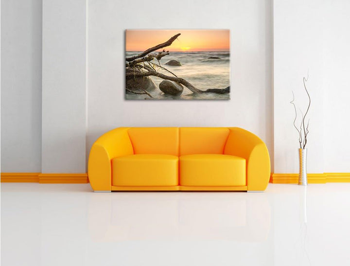 Ruhige See im Nebel, Format: 100x70 auf Leinwand, XXL riesige Bilder fertig gerahmt mit Keilrahmen,