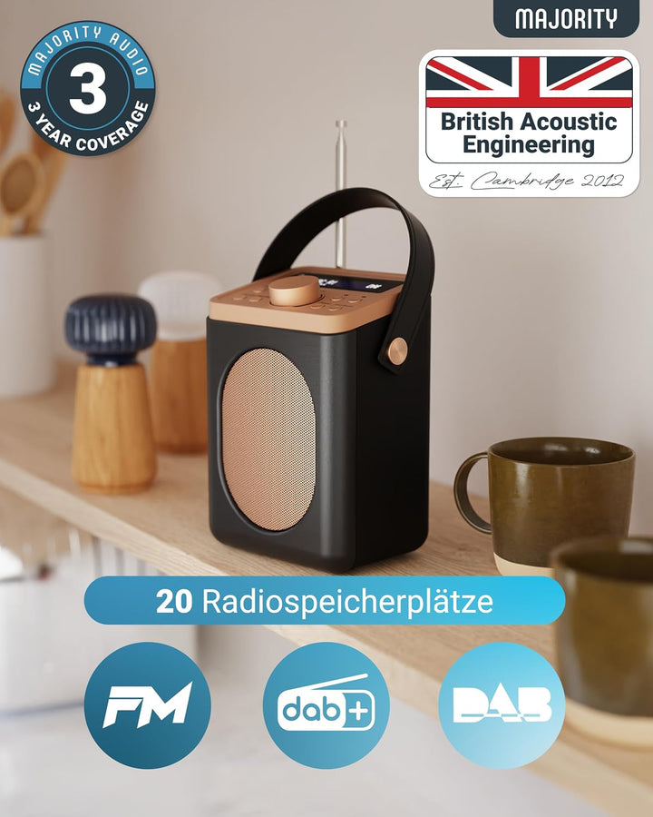 MAJORITY Little Shelford DAB Plus Radio | Küchenradio UKW mit Bluetooth | Radio Batteriebetrieben mi