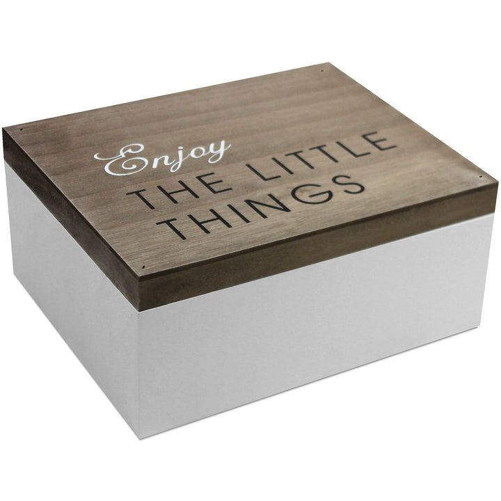 Holzkiste mit Klappdeckel, 22x18x10cm, Braun/Weiss, Shabby-Look, Holzbox Aufbewahrungsbox Aufbewahru