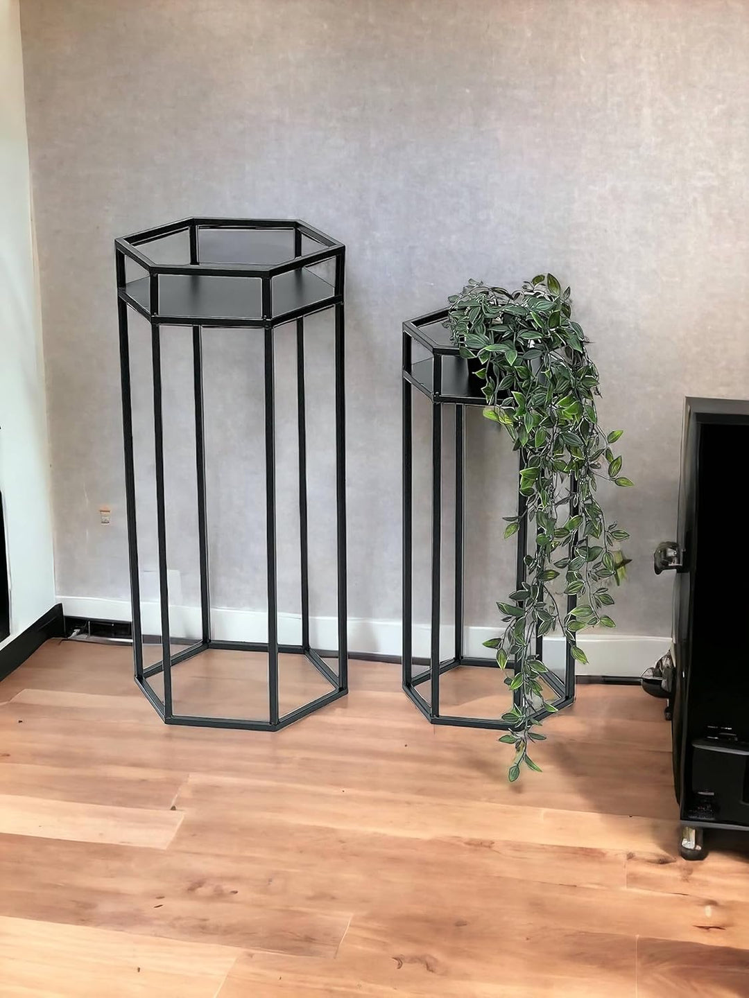 DanDiBo Blumenhocker Metall Schwarz 6eck Blumenständer Beistelltisch 96453 2er Set Pflanzenständer B