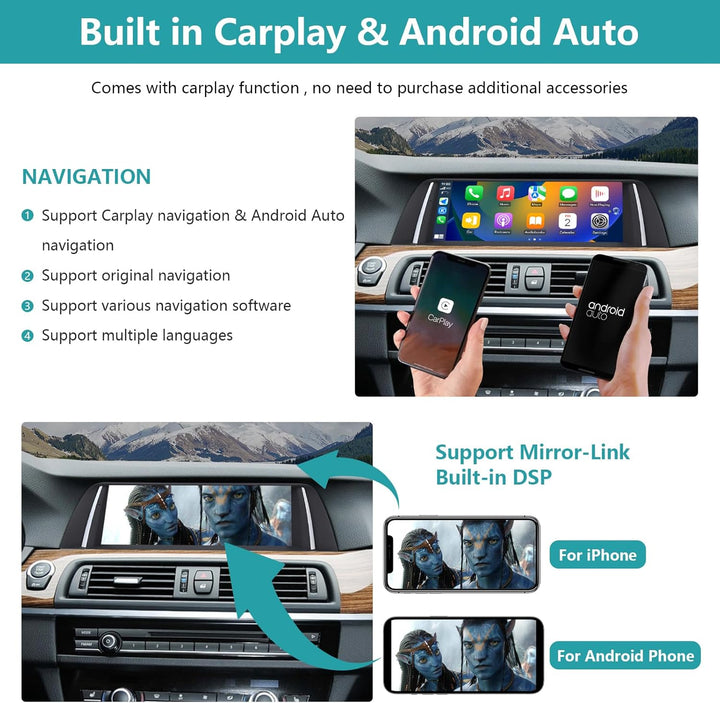 Ninetom 10,25'' Car Radio, Apple CarPlay/Android Auto/Mirrorlink/GPS für 2012-2016 BMW 5 Series F10/
